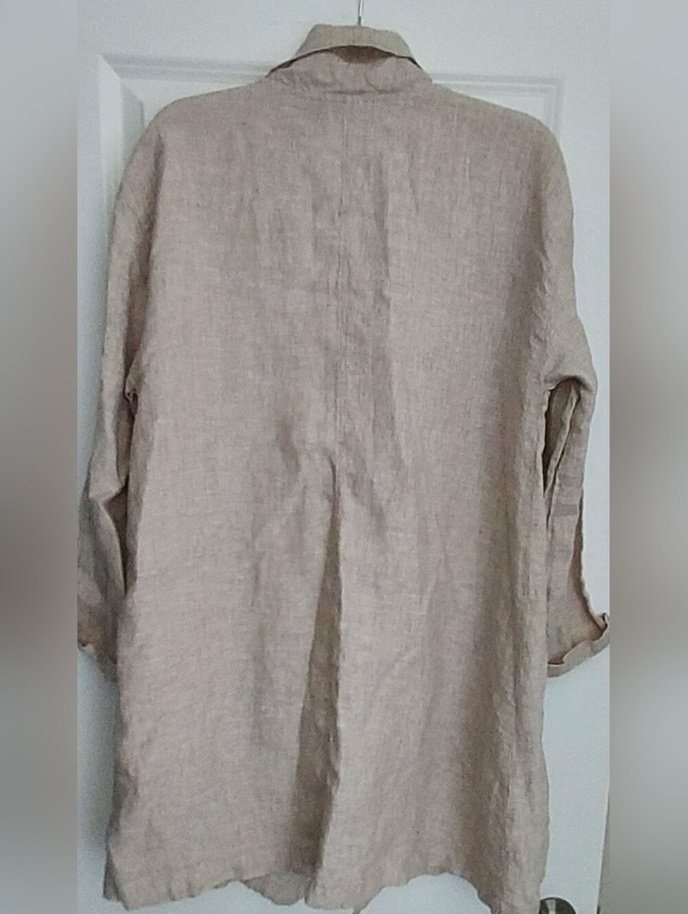 Tahari Linen Open Front Cardigan Duster Jacket Tan Beige Oatmeal Med Lagenlook - Picture 3 of 8